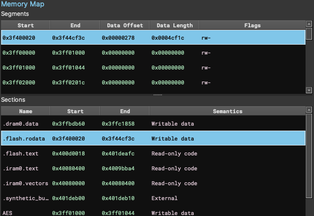 Binary Ninja segments and sections updated view.